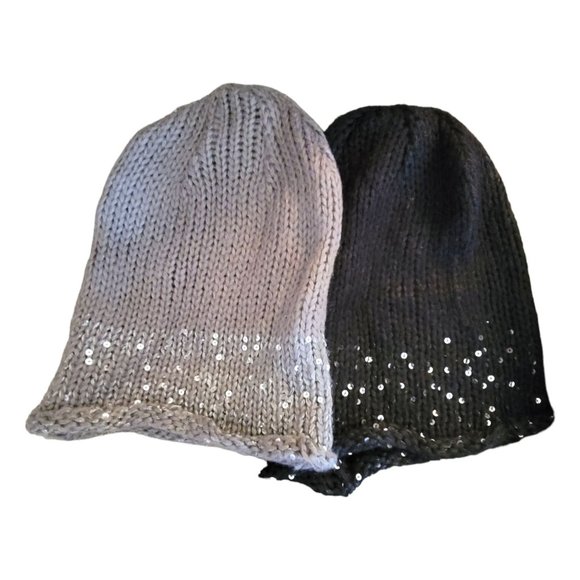 Mossimo Accessories - Mossimo Knit Beanies Hats Black and Grey Sequin Accent DH390